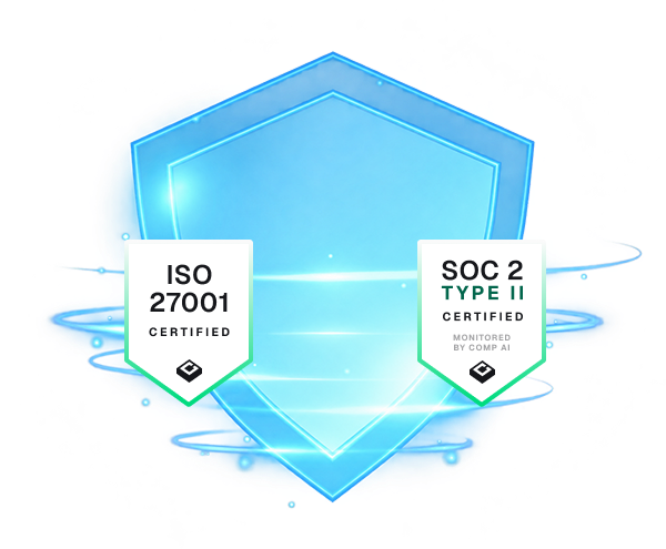 ISO 27001 and SOC 2 Type II certified badges