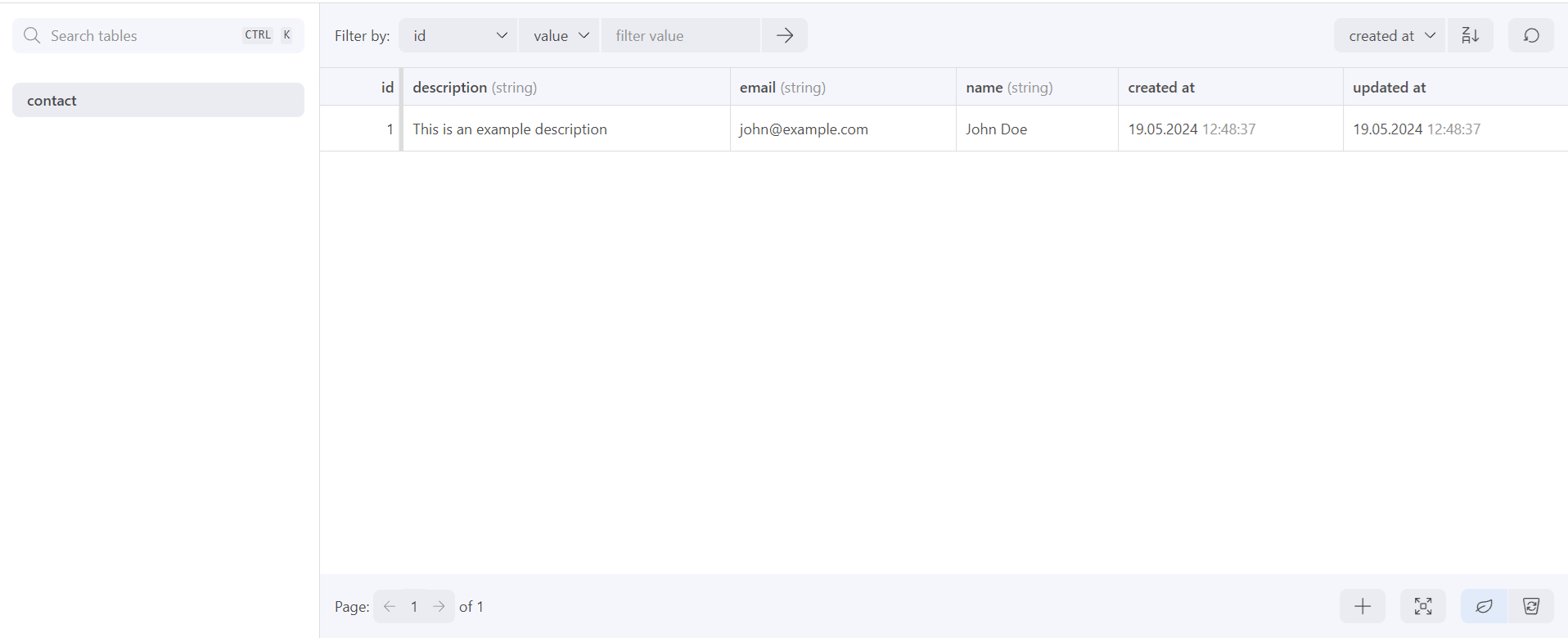 Screenshot of records inside Contact table