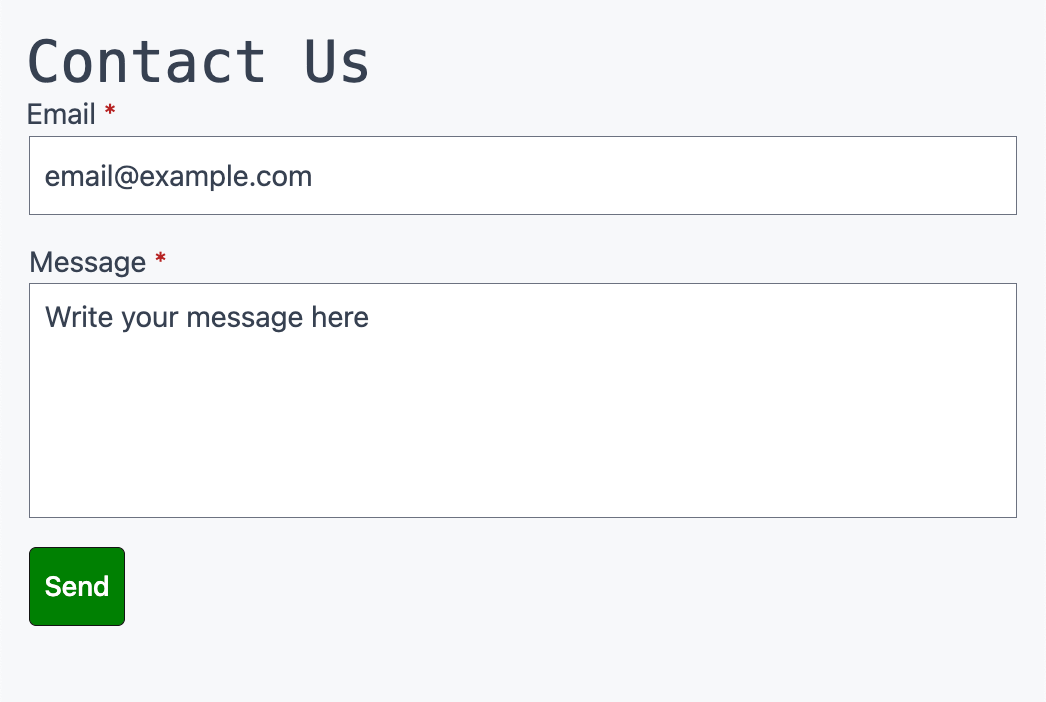 Final styled Contact Us form with custom CSS applied