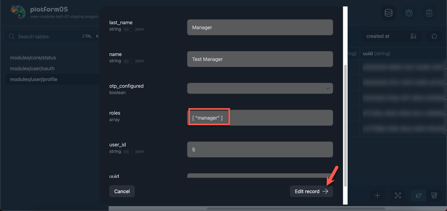 Adding the manager role to a profile