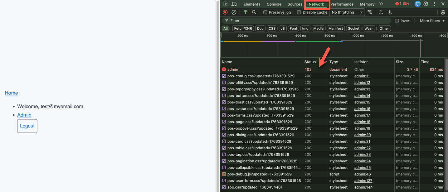 403 Forbidden response shown in the browser Network tab