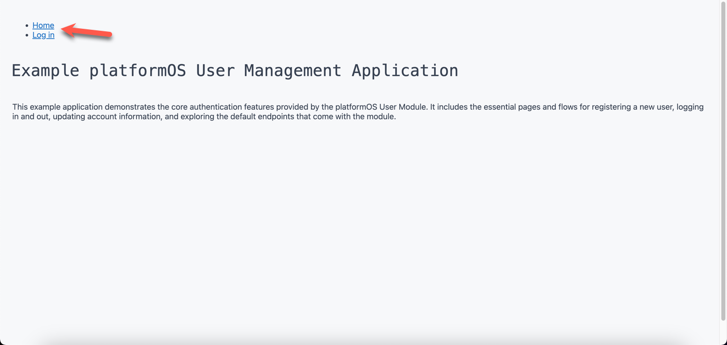 Basic navigation with Home and Login links