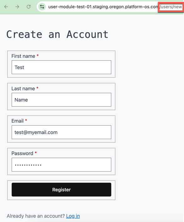 Creating an account using the User Module