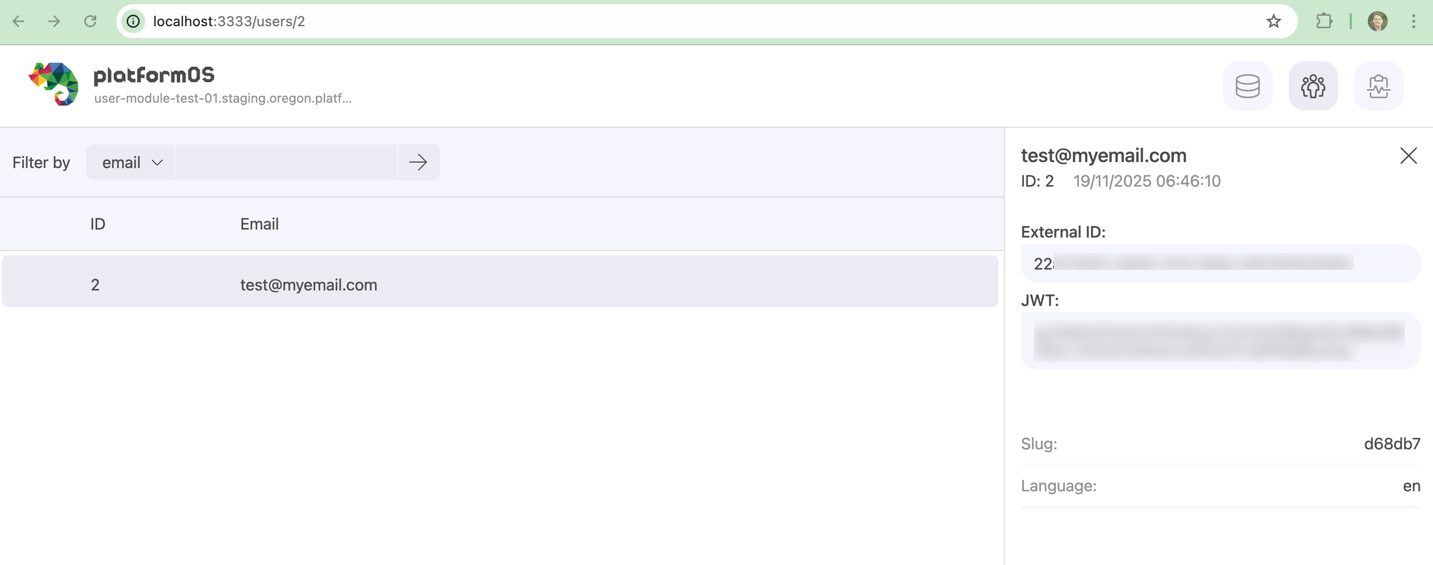 Viewing the newly created user in the pos-cli GUI